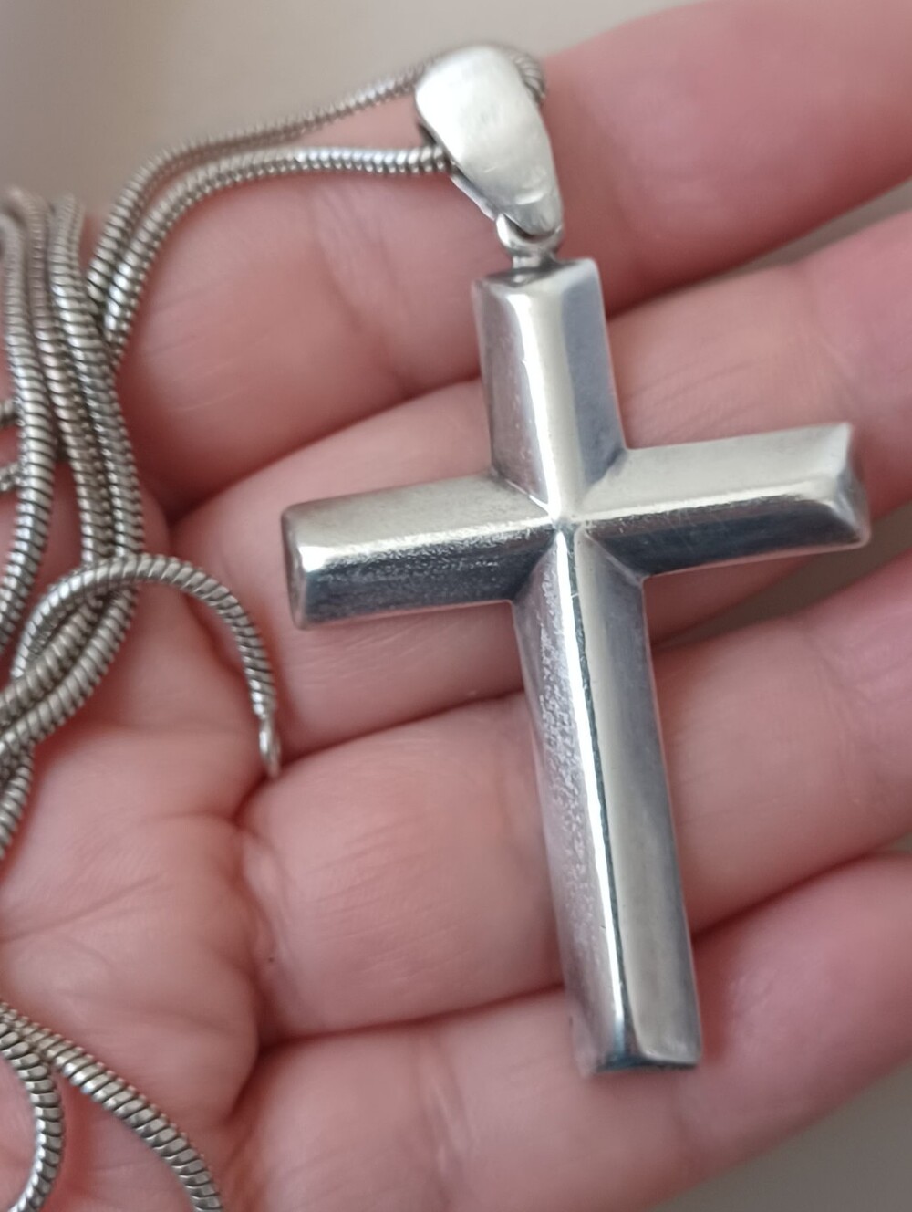 Big Sterling Silver 925  Cross Pendant Necklace